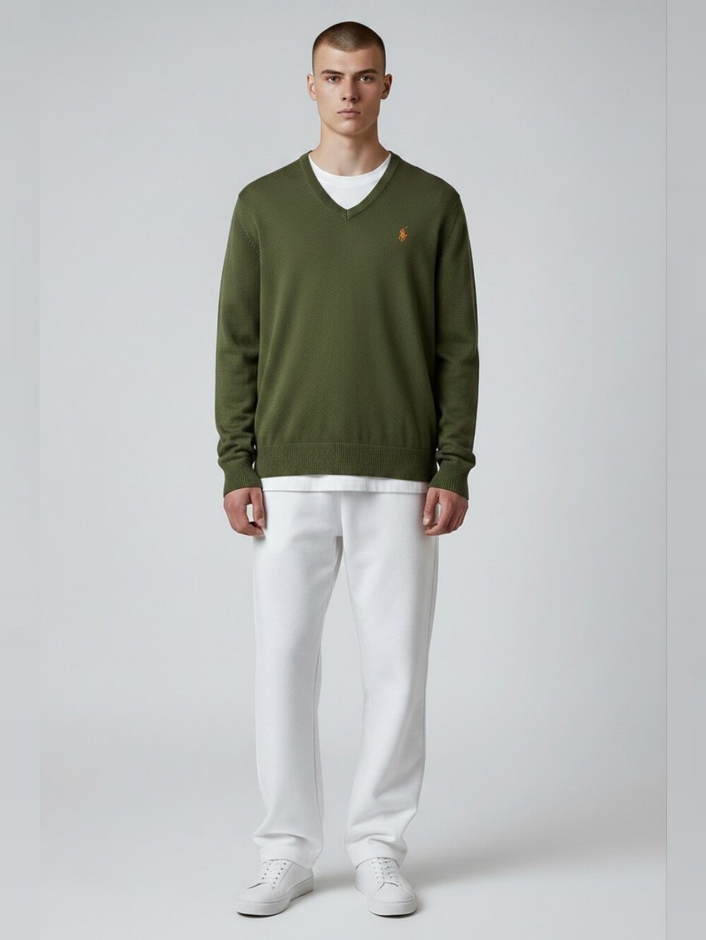 Polo by Ralph Lauren Green V-Neck Sweater Mens L Cotton Cashmere Preppy